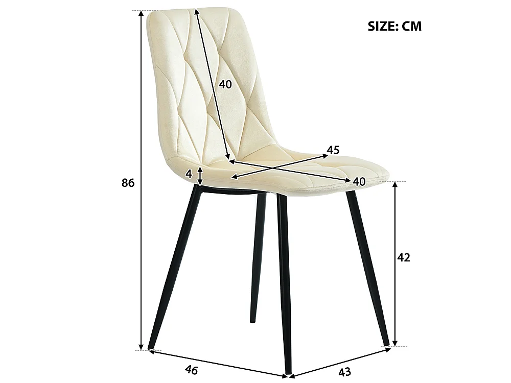 Lot de 4 chaises de salle à manger - Chaises en velours - dossier haut - pieds en acier - 45 Lx46 Px86 H cm - Beige