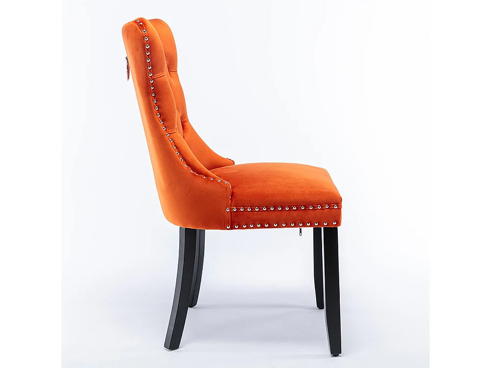 Lot de 2 Chaises de Salle à Manger, Chaise de Cuisine, Dossier à Ailes, Pieds en bois massif, Rembourrée, Orange velours