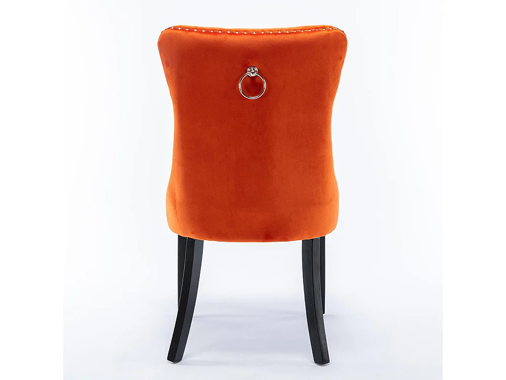 Lot de 2 Chaises de Salle à Manger, Chaise de Cuisine, Dossier à Ailes, Pieds en bois massif, Rembourrée, Orange velours