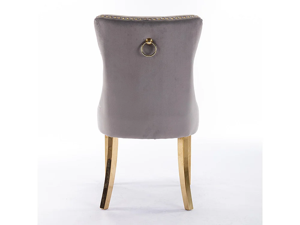 Lot de 2 Chaises de Salle à Manger, Chaise de Cuisine, Dossier à Ailes, Pieds en métal doré, Rembourrée, Gris velours
