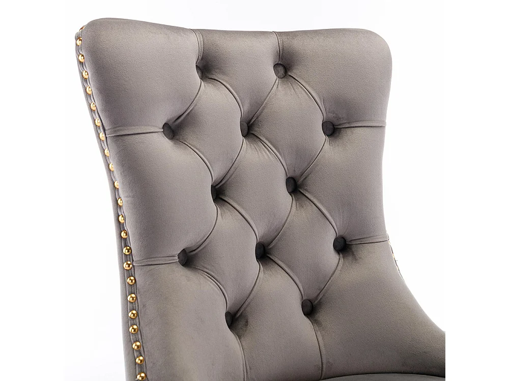 Lot de 2 Chaises de Salle à Manger, Chaise de Cuisine, Dossier à Ailes, Pieds en métal doré, Rembourrée, Gris velours
