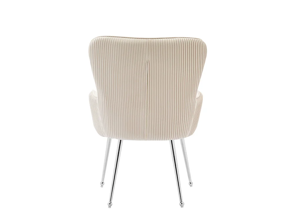 Lot de 2 Chaises de Salle à Manger avec Dossier et Accoudoir, Chaise de Salon Assise en Velours et Pieds en Métal Argenté, Beige