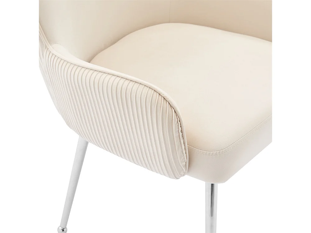 Lot de 2 Chaises de Salle à Manger avec Dossier et Accoudoir, Chaise de Salon Assise en Velours et Pieds en Métal Argenté, Beige