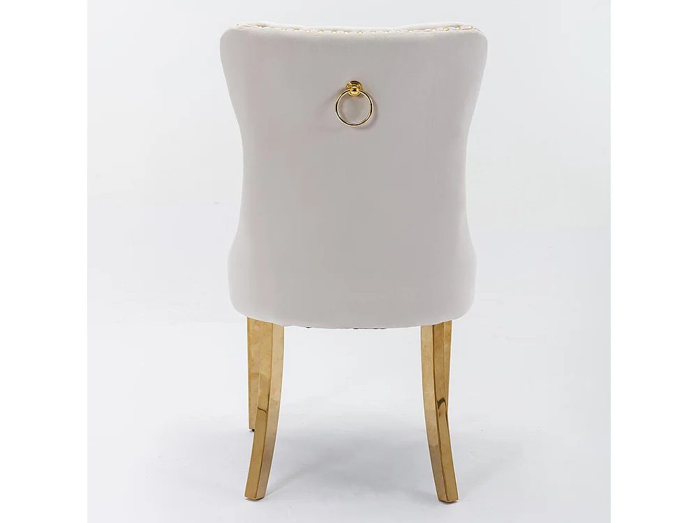 Lot de 2 Chaises de Salle à Manger, Chaise de Cuisine, Dossier à Ailes, Pieds en métal doré, Rembourrée, Beige velours