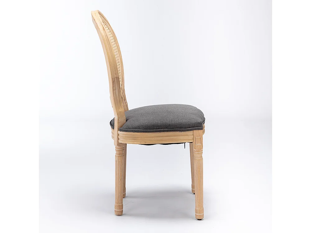 Chaise de salle à manger - Lot de 2 - Chaise de Cuisine - Dossier en Rotin - Cadre en bois massif - Style antique - Gris lin