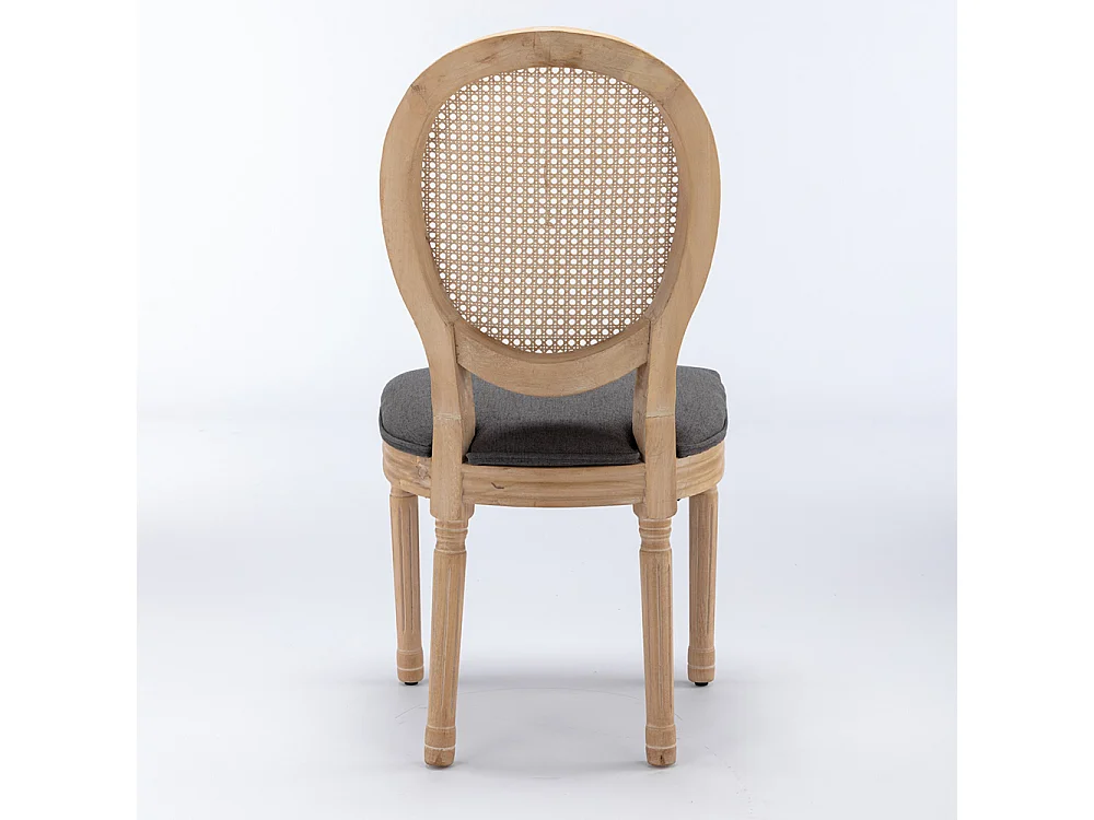 Chaise de salle à manger - Lot de 2 - Chaise de Cuisine - Dossier en Rotin - Cadre en bois massif - Style antique - Gris lin