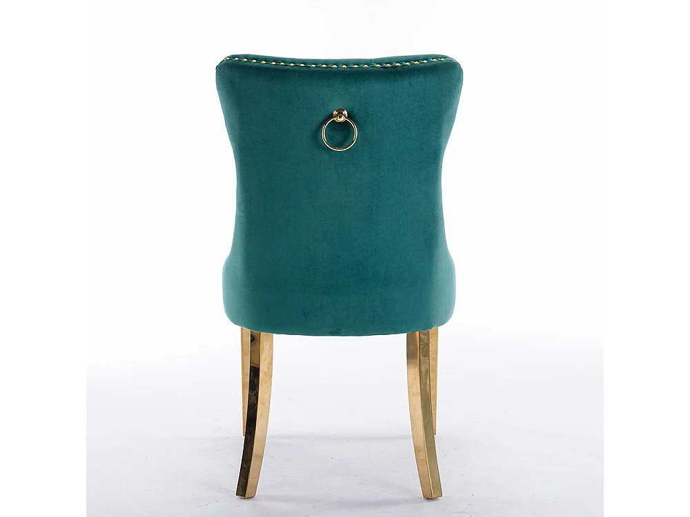 Lot de 2 Chaises de Salle à Manger, Chaise de Cuisine, Dossier à Ailes, Pieds en métal doré, Rembourrée, Vert velours