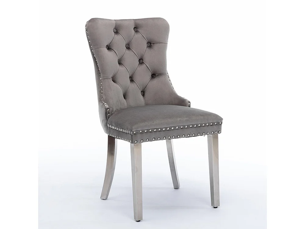 Lot de 2 Chaises de Salle à Manger, Chaise de Cuisine, Dossier à Ailes, Pieds en métal argenté, Rembourrée, Gris velours