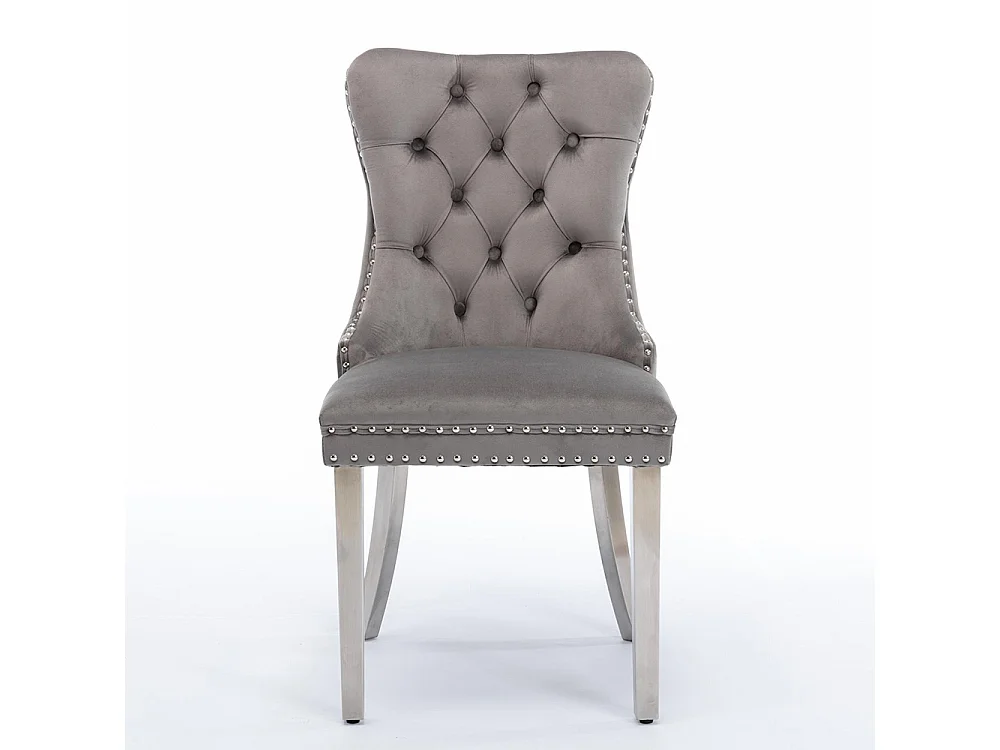 Lot de 2 Chaises de Salle à Manger, Chaise de Cuisine, Dossier à Ailes, Pieds en métal argenté, Rembourrée, Gris velours