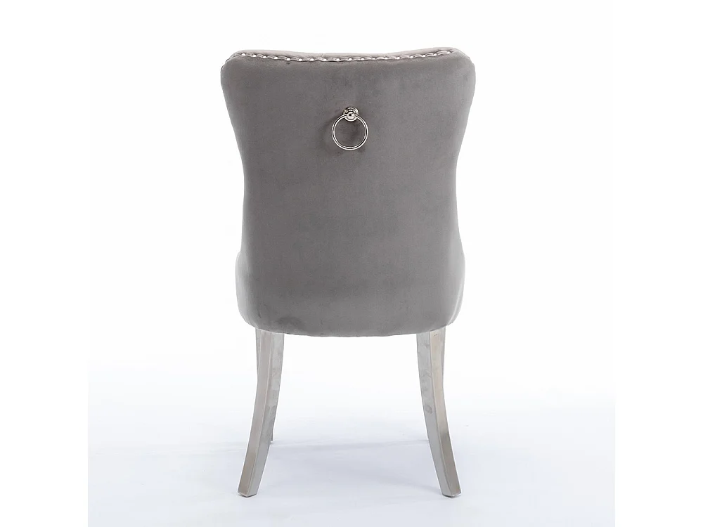 Lot de 2 Chaises de Salle à Manger, Chaise de Cuisine, Dossier à Ailes, Pieds en métal argenté, Rembourrée, Gris velours