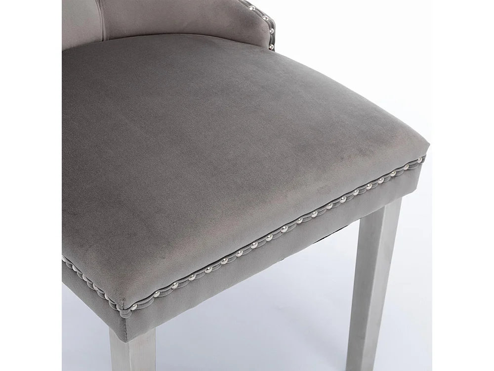 Lot de 2 Chaises de Salle à Manger, Chaise de Cuisine, Dossier à Ailes, Pieds en métal argenté, Rembourrée, Gris velours