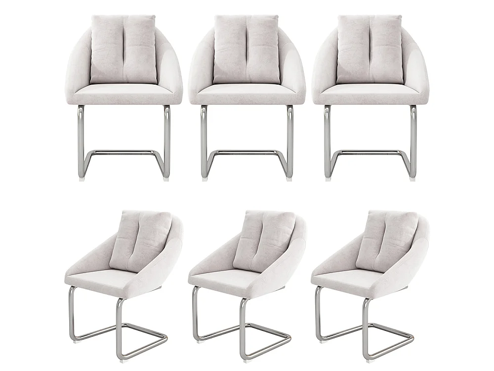 Chaises salle à manger - Lot de 6 - Piètement luge design - Velours beige - Dossier ergonomique - Pieds métal