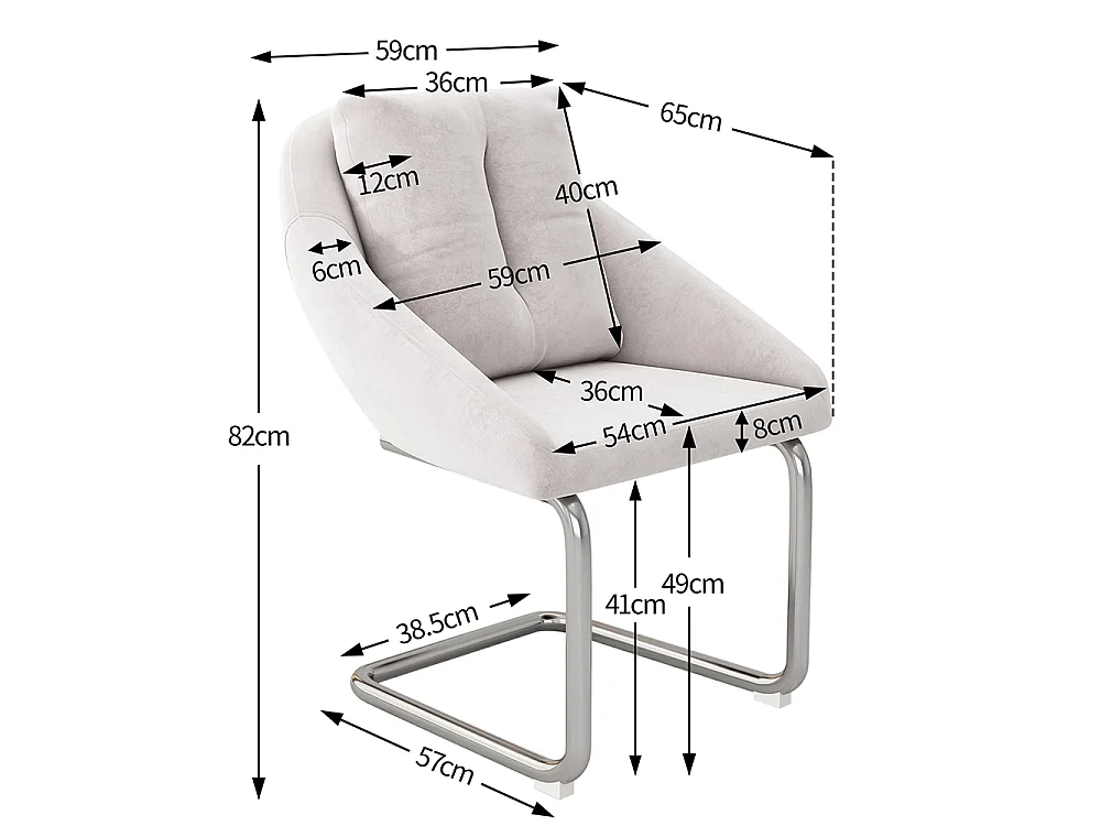 Chaises salle à manger - Lot de 6 - Piètement luge design - Velours beige - Dossier ergonomique - Pieds métal
