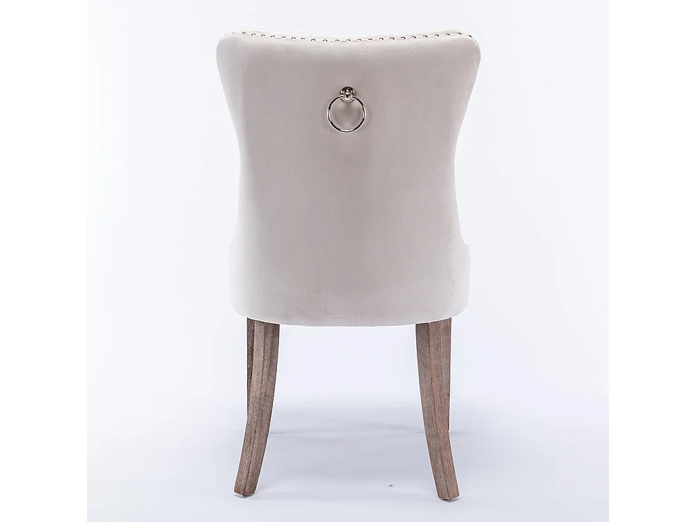 Lot de 2 Chaises de Salle à Manger, Chaise de Cuisine, Dossier à Ailes, Pieds en bois massif, Rembourrée, Beige velours