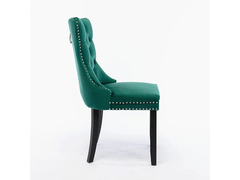 Lot de 2 Chaises de Salle à Manger, Chaise de Cuisine, Dossier à Ailes, Pieds en bois massif, Rembourrée, Vert velours