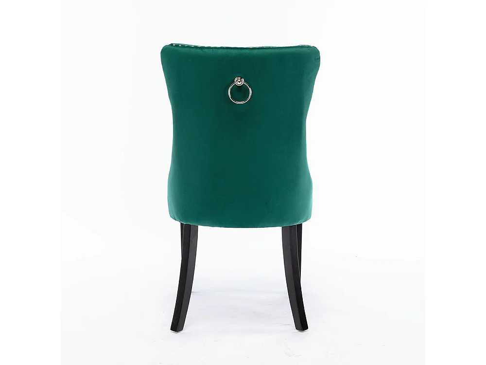 Lot de 2 Chaises de Salle à Manger, Chaise de Cuisine, Dossier à Ailes, Pieds en bois massif, Rembourrée, Vert velours
