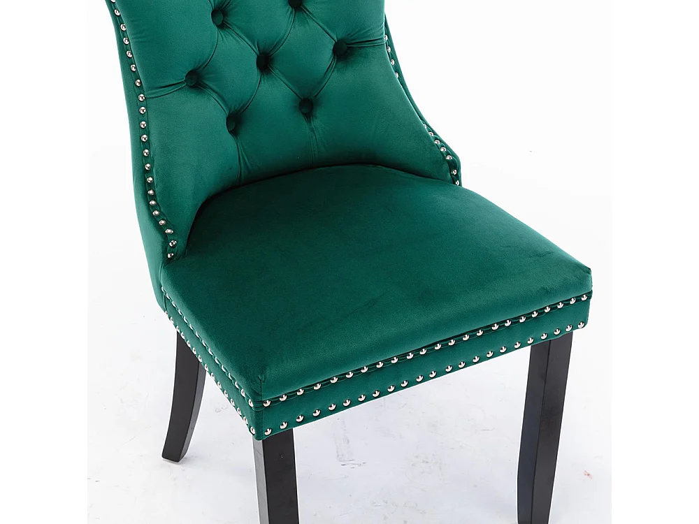 Lot de 2 Chaises de Salle à Manger, Chaise de Cuisine, Dossier à Ailes, Pieds en bois massif, Rembourrée, Vert velours
