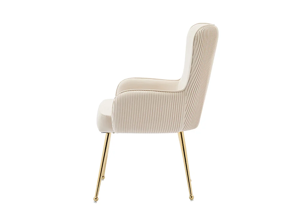 Lot de 6 Chaises de Salle à Manger avec Dossier et Accoudoir, Chaise de Salon Assise en Velours et Pieds en Métal Doré, Beige