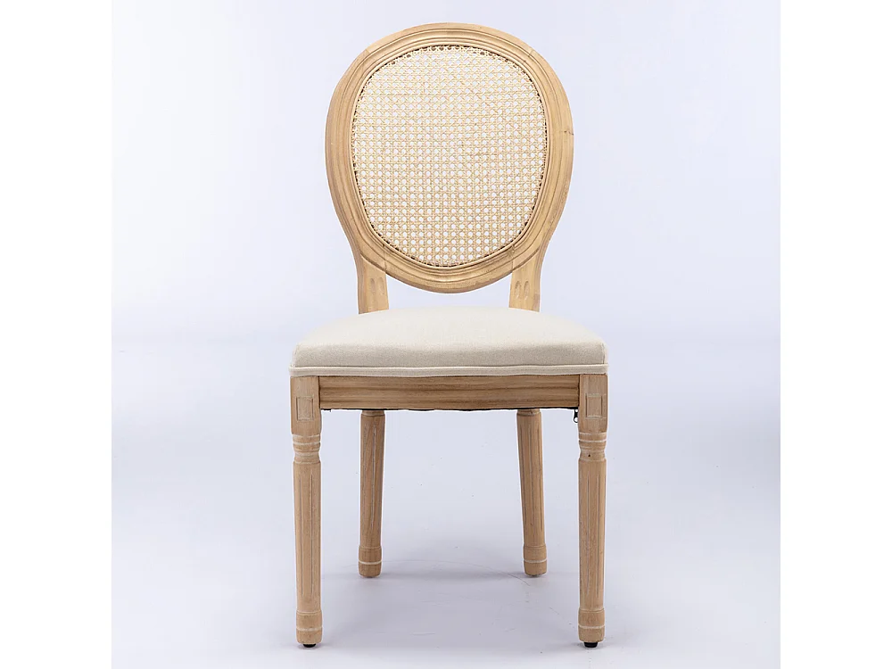 Chaise de salle à manger - Lot de 2 - Chaise de Cuisine - Dossier en Rotin - Cadre en bois massif - Style antique - Beige lin