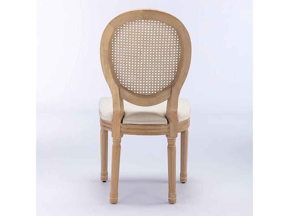 Chaise de salle à manger - Lot de 2 - Chaise de Cuisine - Dossier en Rotin - Cadre en bois massif - Style antique - Beige lin