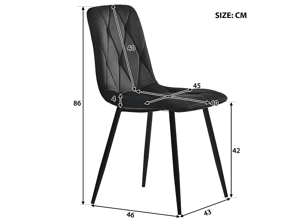 Lot de 4 chaises de salle à manger - Chaises en velours - dossier haut - pieds en acier - 45 Lx46 Px86 H cm - Noir