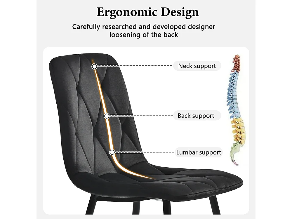 Lot de 4 chaises de salle à manger - Chaises en velours - dossier haut - pieds en acier - 45 Lx46 Px86 H cm - Noir