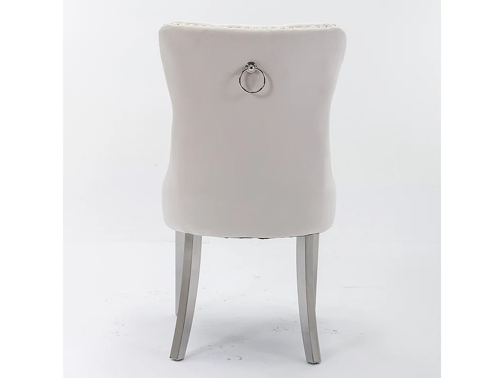 Lot de 2 Chaises de Salle à Manger, Chaise de Cuisine, Dossier à Ailes, Pieds en métal argenté, Rembourrée, Beige velours