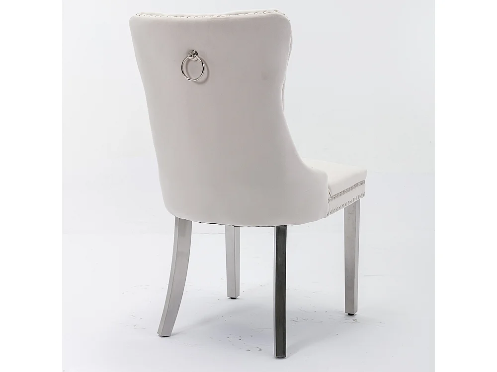 Lot de 2 Chaises de Salle à Manger, Chaise de Cuisine, Dossier à Ailes, Pieds en métal argenté, Rembourrée, Beige velours