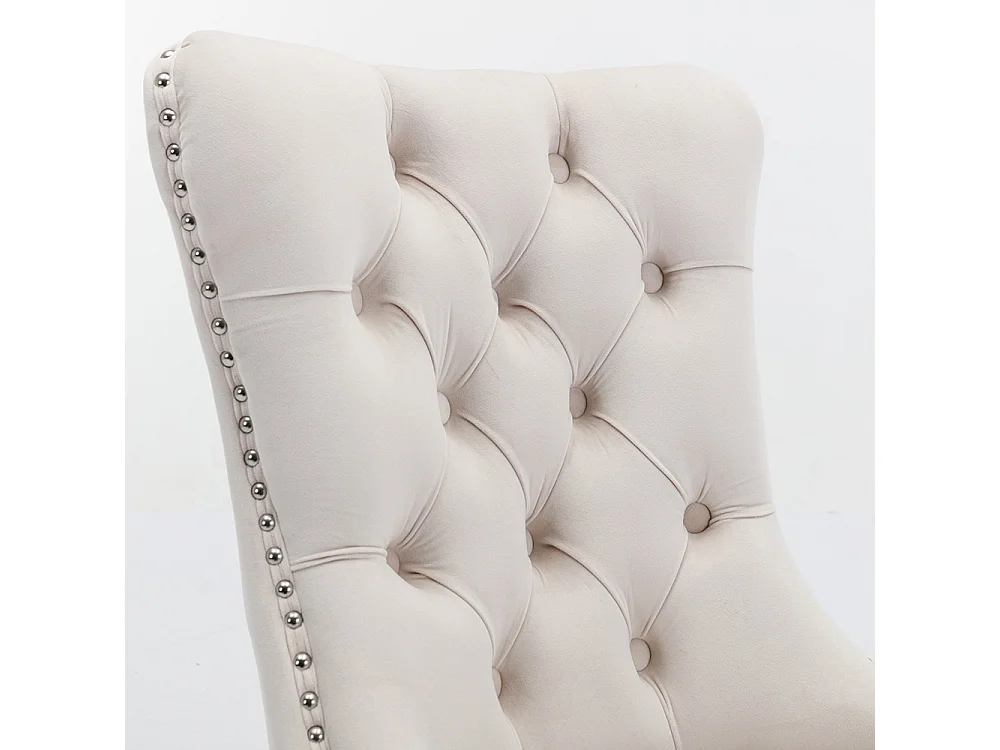 Lot de 2 Chaises de Salle à Manger, Chaise de Cuisine, Dossier à Ailes, Pieds en métal argenté, Rembourrée, Beige velours