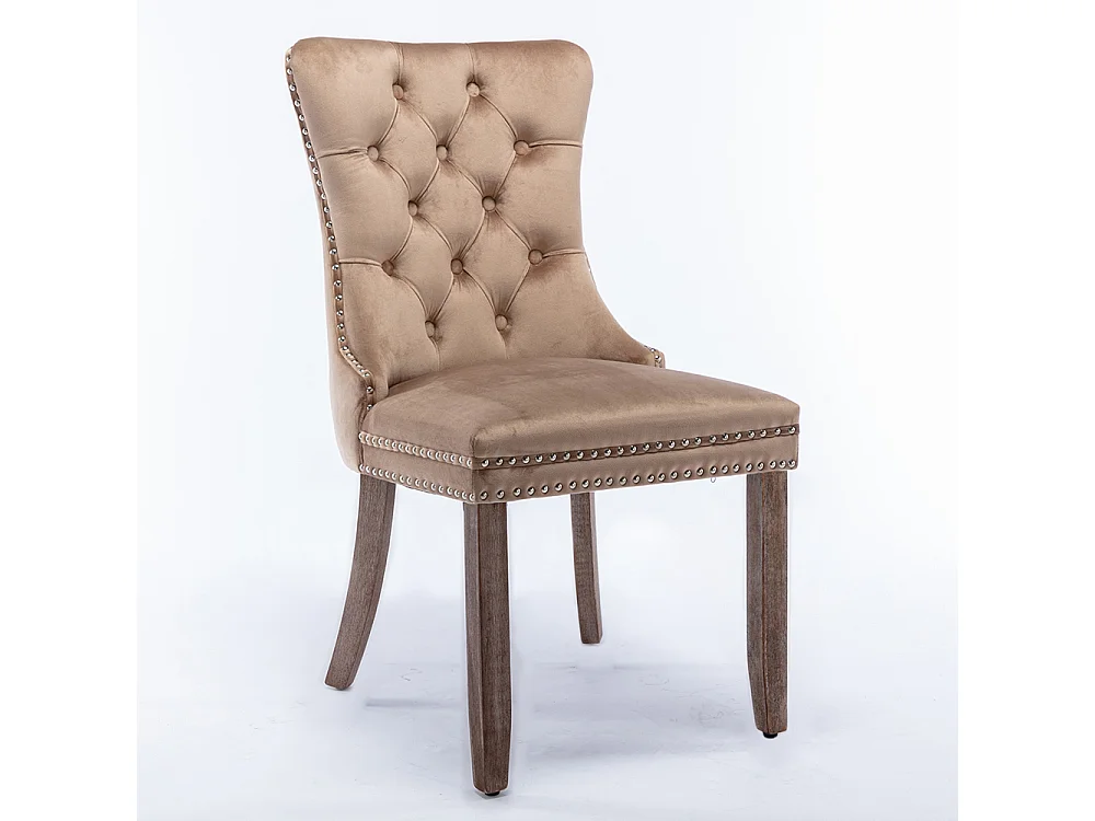 Lot de 2 Chaises de Salle à Manger, Chaise de Cuisine, Dossier à Ailes, Pieds en bois massif, Rembourrée, Kaki velours