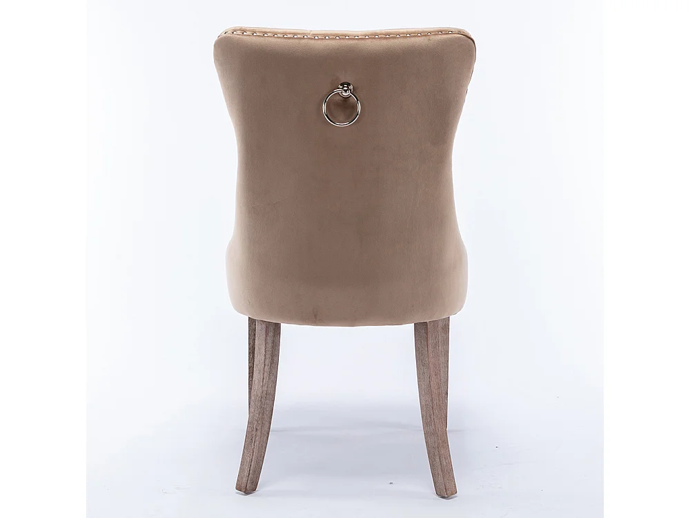 Lot de 2 Chaises de Salle à Manger, Chaise de Cuisine, Dossier à Ailes, Pieds en bois massif, Rembourrée, Kaki velours