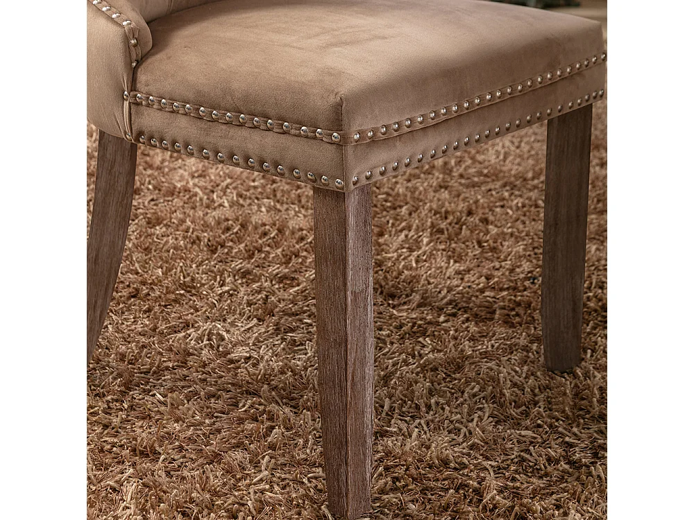 Lot de 2 Chaises de Salle à Manger, Chaise de Cuisine, Dossier à Ailes, Pieds en bois massif, Rembourrée, Kaki velours