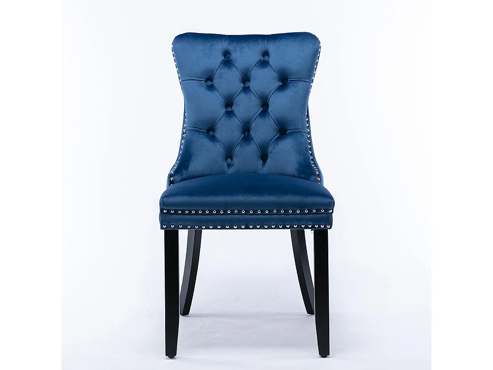 Lot de 2 Chaises de Salle à Manger, Chaise de Cuisine, Dossier à Ailes, Pieds en bois massif, Rembourrée, Bleu velours