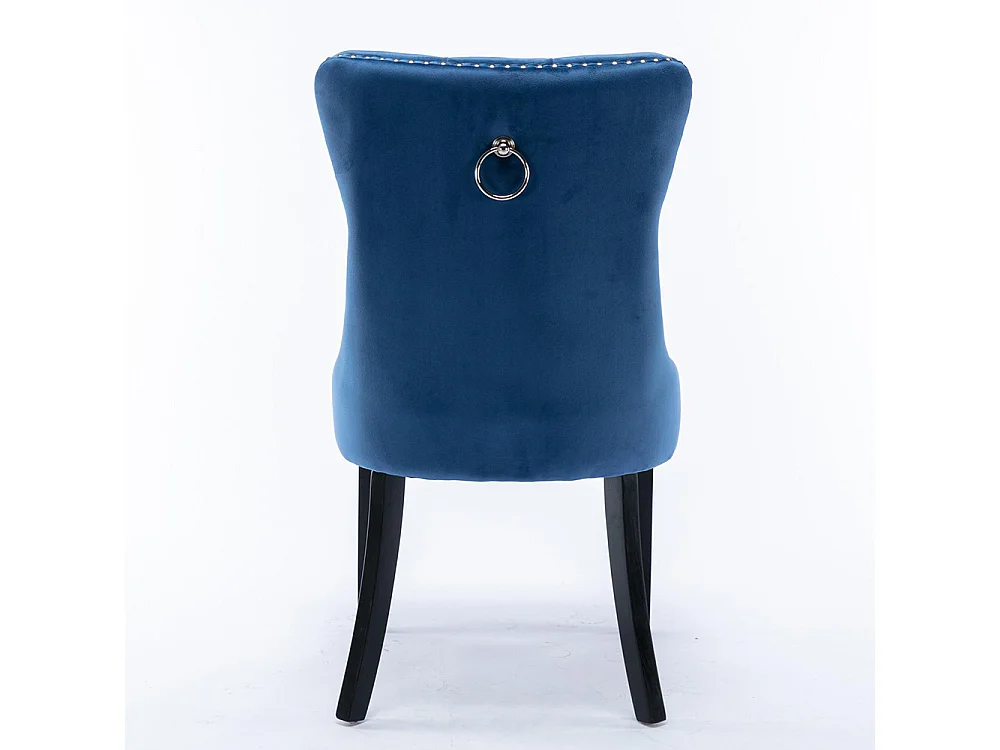 Lot de 2 Chaises de Salle à Manger, Chaise de Cuisine, Dossier à Ailes, Pieds en bois massif, Rembourrée, Bleu velours