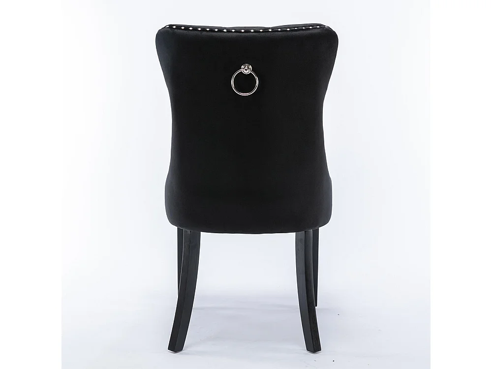 Lot de 2 Chaises de Salle à Manger, Chaise de Cuisine, Dossier à Ailes, Pieds en bois massif, Rembourrée, Noir velours