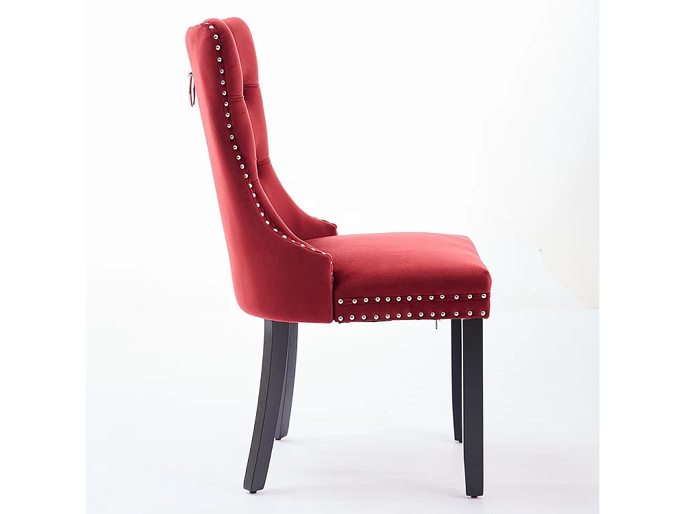 Lot de 2 Chaises de Salle à Manger, Chaise de Cuisine, Dossier à Ailes, Pieds en bois massif, Rembourrée, Rouge vin velours