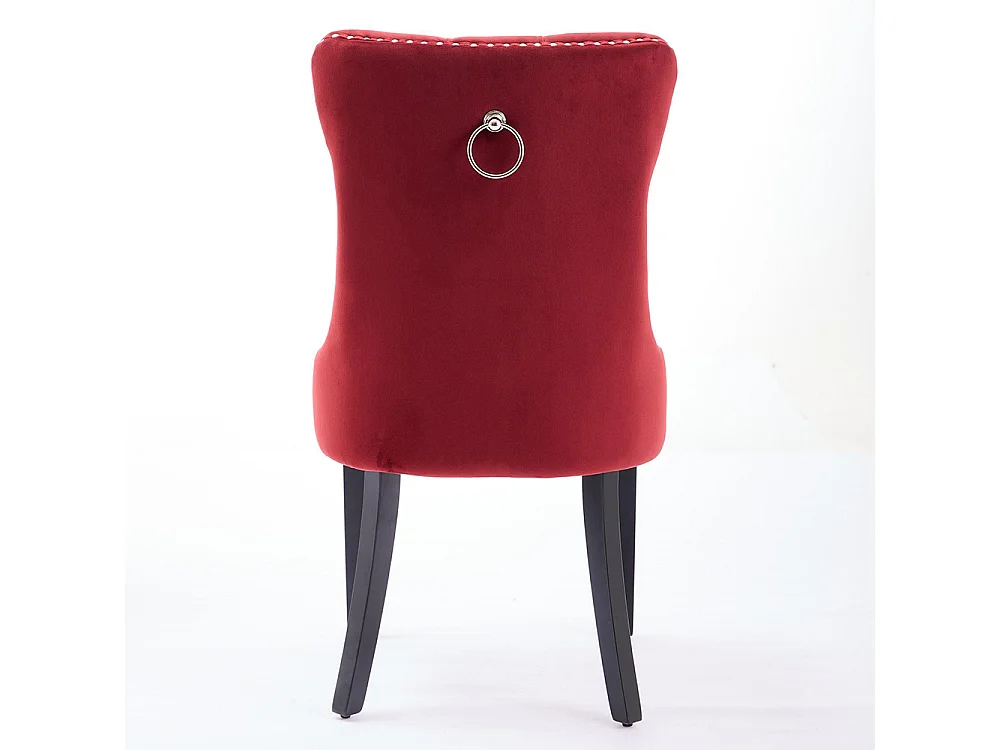 Lot de 2 Chaises de Salle à Manger, Chaise de Cuisine, Dossier à Ailes, Pieds en bois massif, Rembourrée, Rouge vin velours