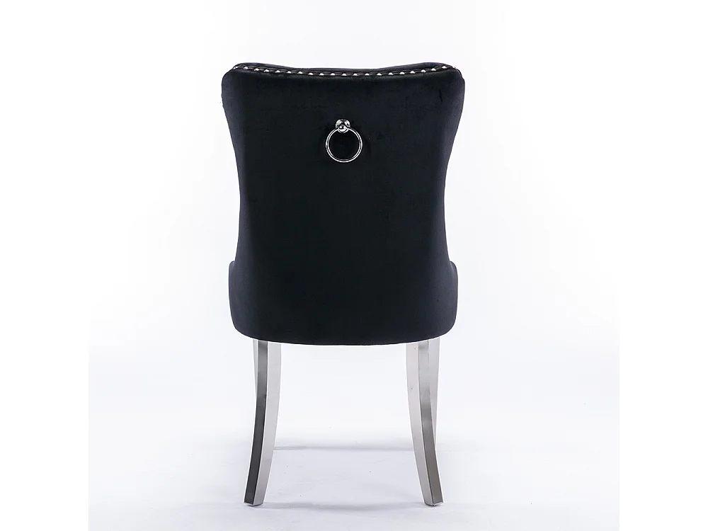 Lot de 2 Chaises de Salle à Manger, Chaise de Cuisine, Dossier à Ailes, Pieds en métal argenté, Rembourrée, Noir velours