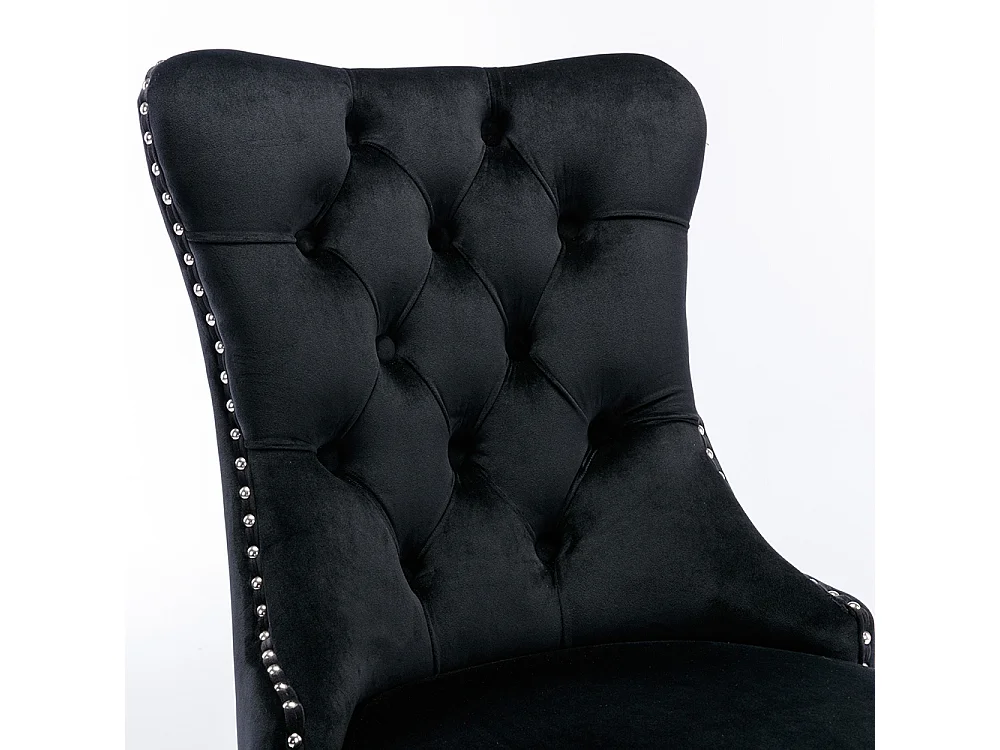 Lot de 2 Chaises de Salle à Manger, Chaise de Cuisine, Dossier à Ailes, Pieds en métal argenté, Rembourrée, Noir velours