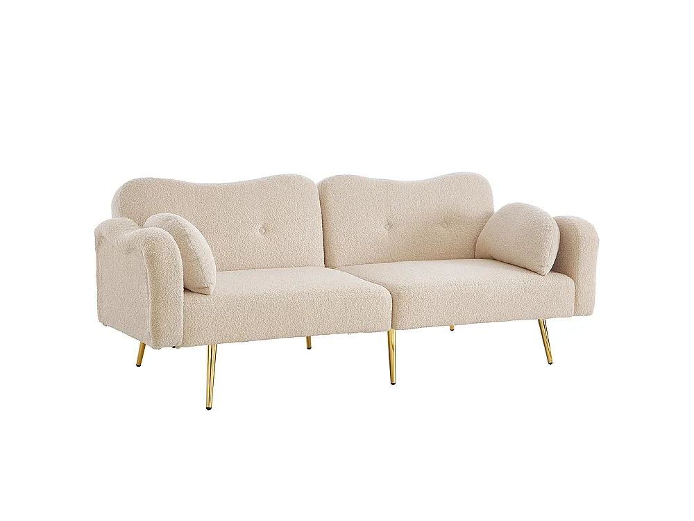 Canapé-lit deux places - dossier réglable - pieds en métal doré - coussin inclus - fonction lit intégrée - Beige