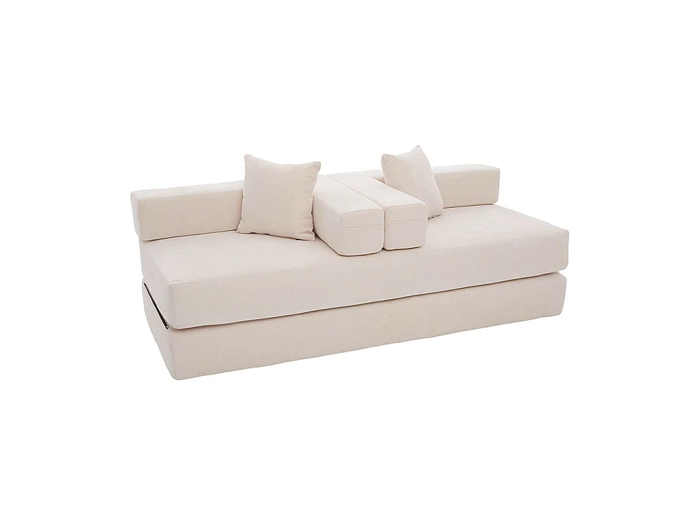 Canapé 2 Places en chenille avec 3 coussins, Poches latérales, Canapé lit convertible multifonctionnel, DIY libre, Beige