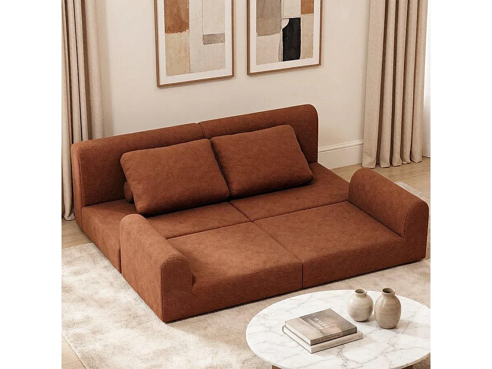 Canapé convertible 2 places avec coussin, Canapé-lit avec accoudoirs, Fauteuil convertible, Tissu flanelle, pour salon et chambre à coucher, Marron