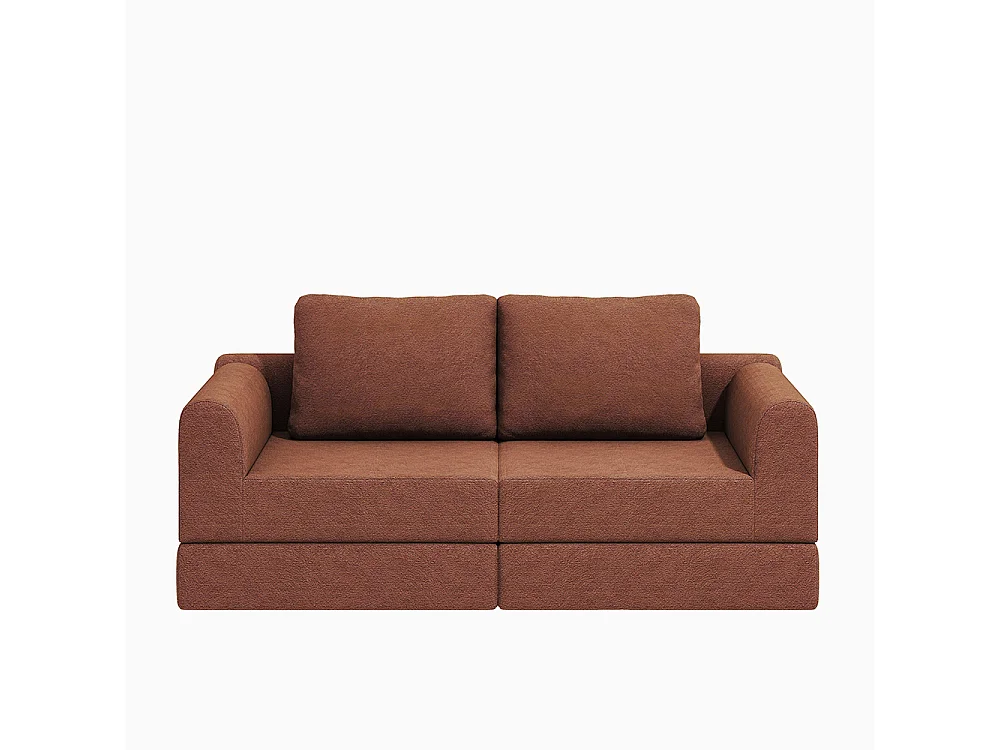 Canapé convertible 2 places avec coussin, Canapé-lit avec accoudoirs, Fauteuil convertible, Tissu flanelle, pour salon et chambre à coucher, Marron