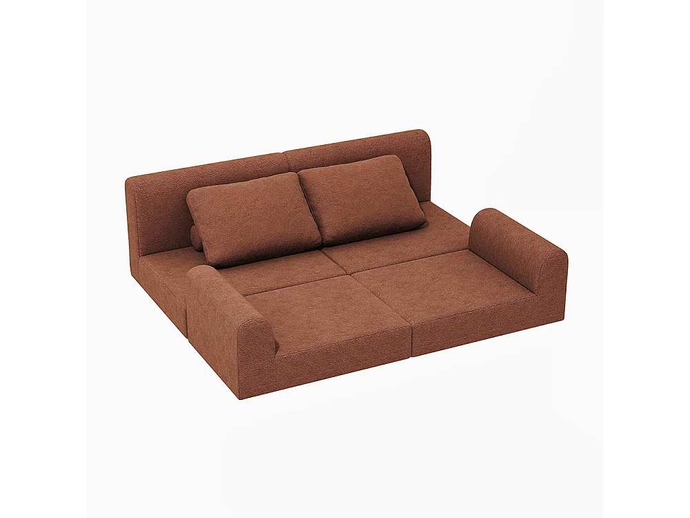 Canapé convertible 2 places avec coussin, Canapé-lit avec accoudoirs, Fauteuil convertible, Tissu flanelle, pour salon et chambre à coucher, Marron