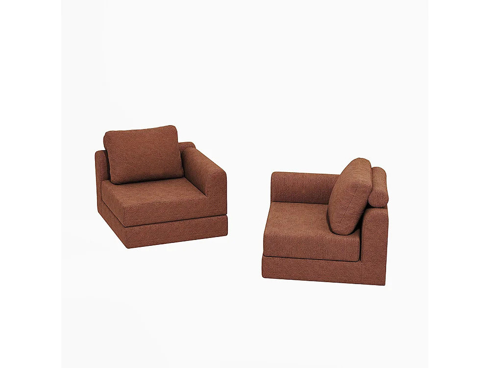Canapé convertible 2 places avec coussin, Canapé-lit avec accoudoirs, Fauteuil convertible, Tissu flanelle, pour salon et chambre à coucher, Marron