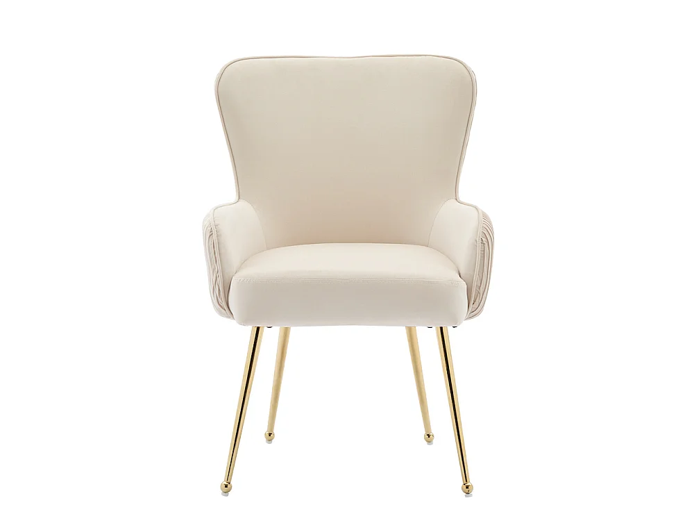 Lot de 4 Chaises de Salle à Manger avec Dossier et Accoudoir, Chaise de Salon Assise en Velours et Pieds en Métal Doré, Beige