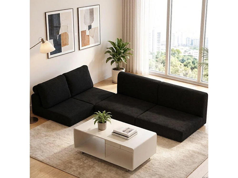 Canapé convertible 2 places avec coussin, Canapé-lit avec accoudoirs, Fauteuil convertible, Tissu flanelle, pour salon et chambre à coucher, Noir