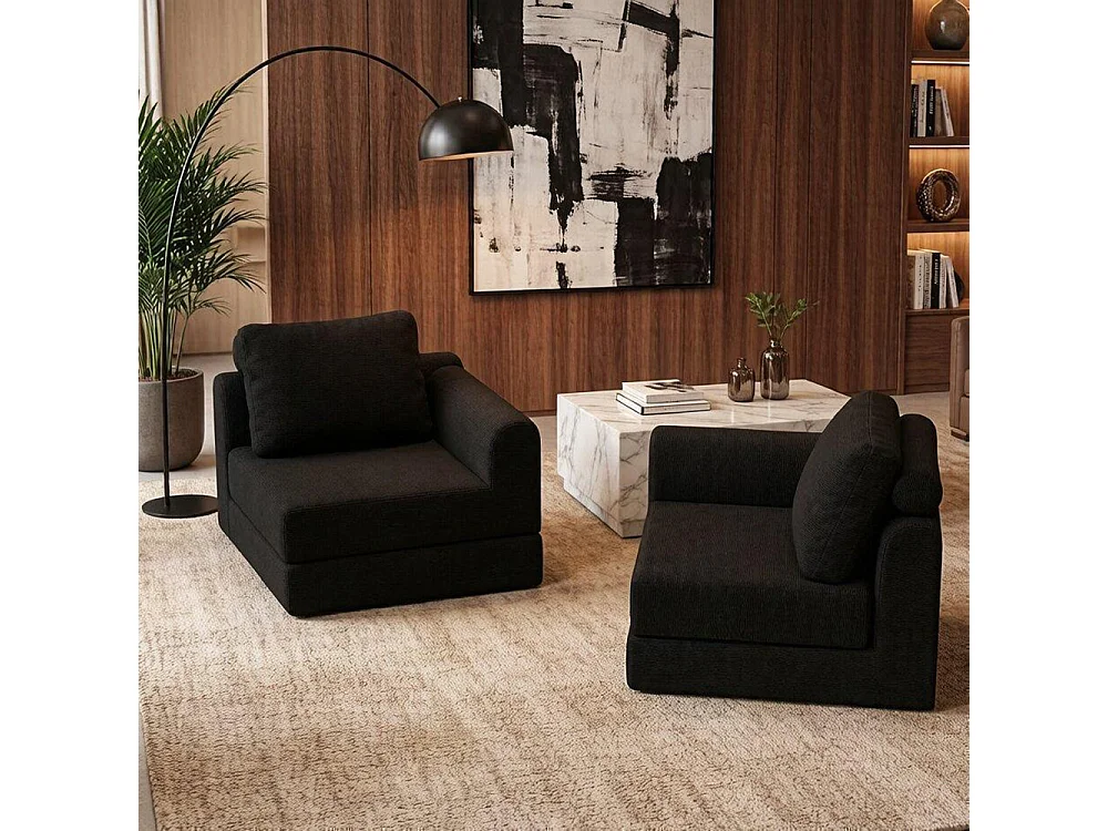 Canapé convertible 2 places avec coussin, Canapé-lit avec accoudoirs, Fauteuil convertible, Tissu flanelle, pour salon et chambre à coucher, Noir