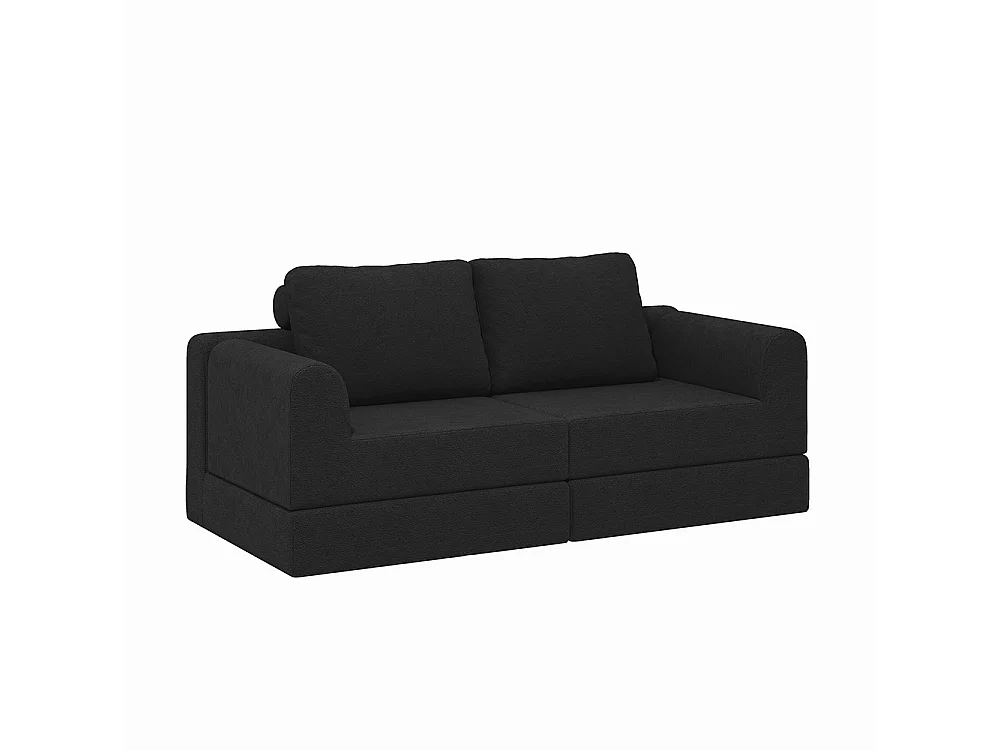 Canapé convertible 2 places avec coussin, Canapé-lit avec accoudoirs, Fauteuil convertible, Tissu flanelle, pour salon et chambre à coucher, Noir
