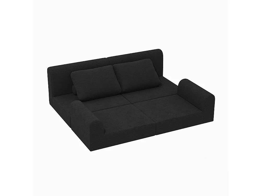 Canapé convertible 2 places avec coussin, Canapé-lit avec accoudoirs, Fauteuil convertible, Tissu flanelle, pour salon et chambre à coucher, Noir